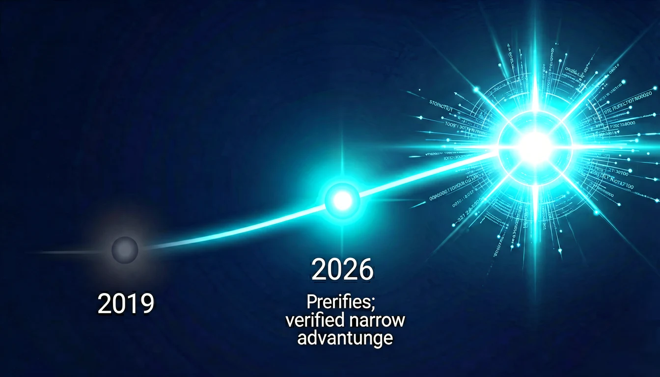 Terminological fork: supremacy (toy task, 2019) → advantage (narrow verified task, 2026) → utility (production)